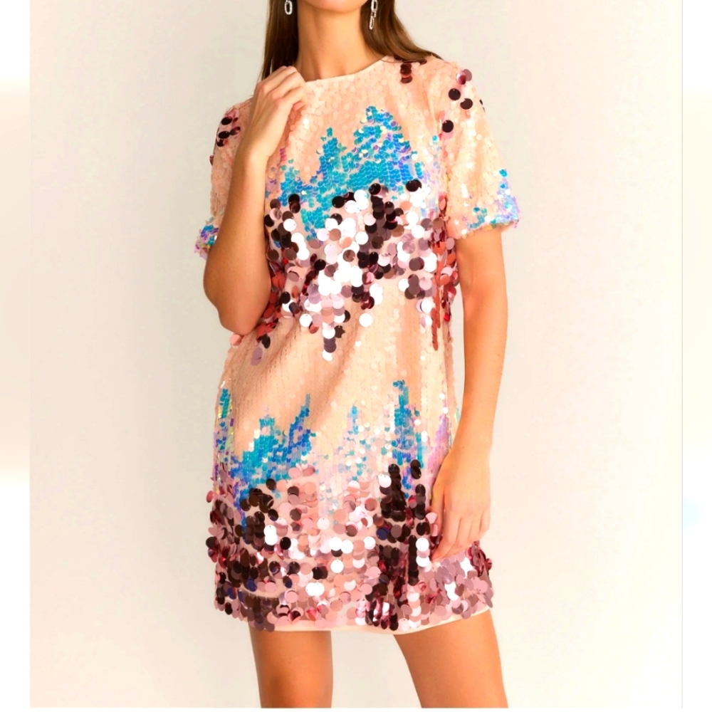 Sequin Mini Dress - Blush Pink Multi